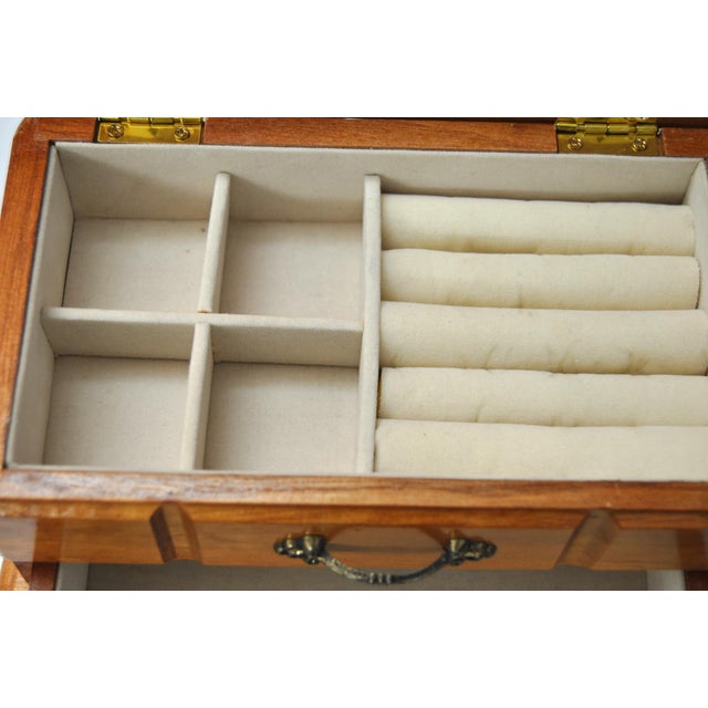 Vintage Wood Jewelry Box With Drawers and Mirror For Sale In Salt Lake City - Image 6 of 10