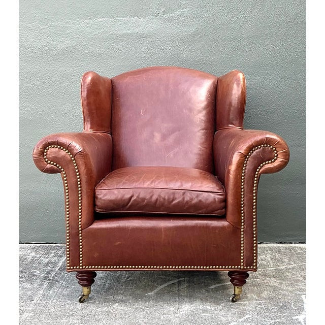 Wood Vintage Baker Milling Road Nailhead Leather Club Chair and Ottoman For Sale - Image 7 of 12