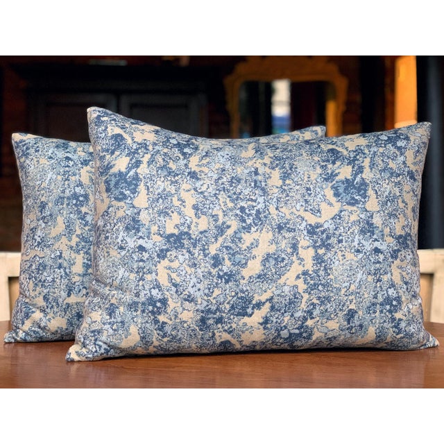 New custom-made Cafiero Select pillows in a woven fabric from Holland & Sherry with an indigo blue and taupe palette. From...