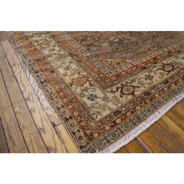 Textile Classic Sky Blue Background With Ivory Border Geometric Floral Desing Century Persian Malayer Rug For Sale - Image 7 of 7