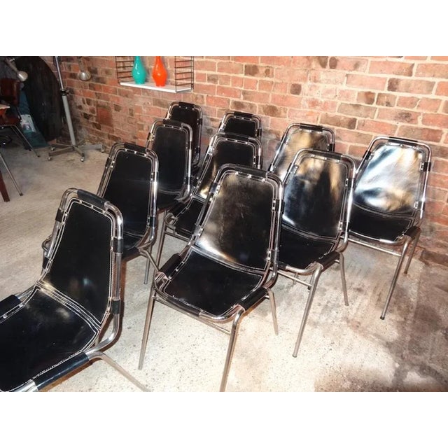 Charlotte Perriand Black Leather Les Arcs Chairs by Charlotte Perriand for Delvera, 1968, Set of 12 For Sale - Image 4 of 5