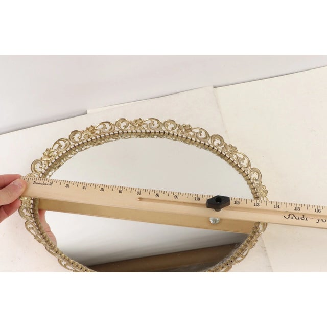 Vtg 70s Mid Century Modern MCM Oval Metal Floral Geometric Mirrored Vanity Tray Tray Has patina to the metal and some...