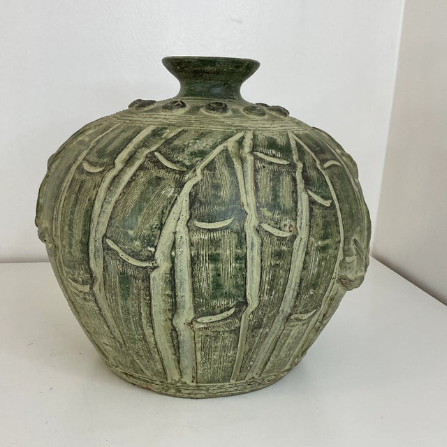 Mid 20th Century Chinoiserie Vintage Ironstone Vase With Bamboo Motif Chairish