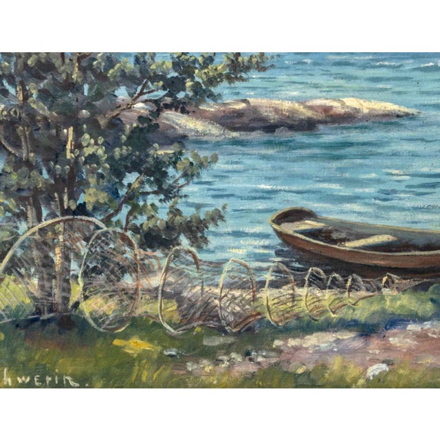 Early 20th Century Bo Von Schwerin Cabin by the Lake Oil on Canvas For Sale - Image 5 of 7