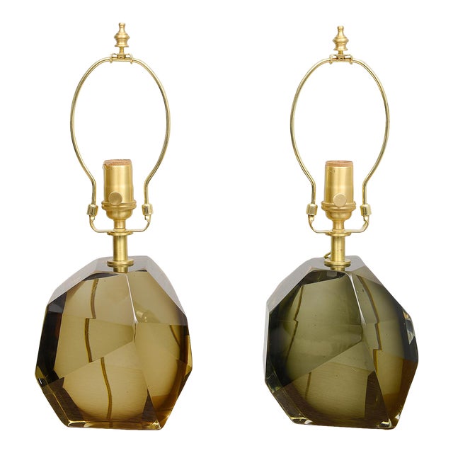 Pair of Contemporary Murano Amber Table Lamps For Sale