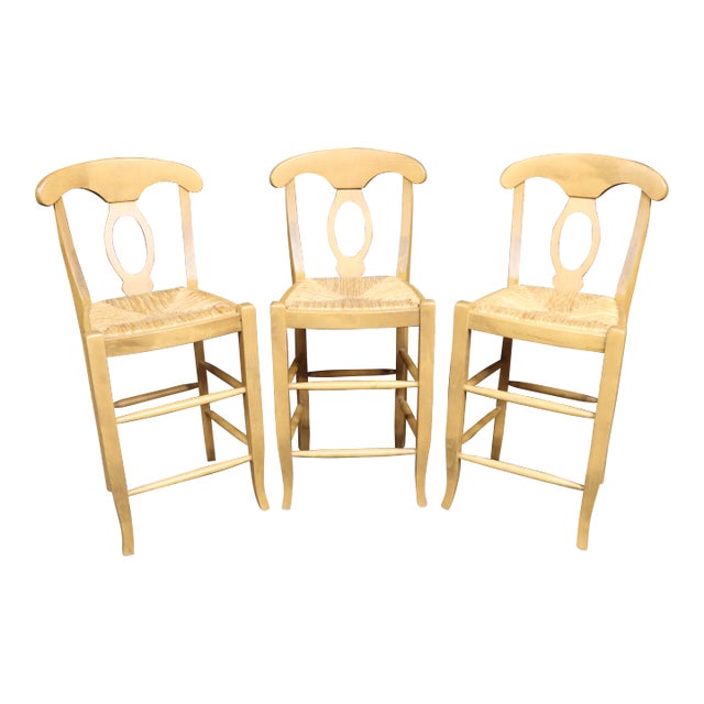 Pottery Barn Italian Rush Seat Bar Stools/3 For Sale