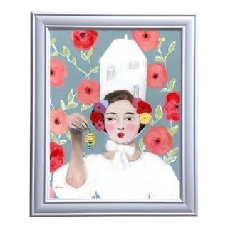 Miranda, Beekeeper’s Daughter, Swedish Style, Mid Century Modern Oil Portrait Painting by Alexandra Swistak For Sale