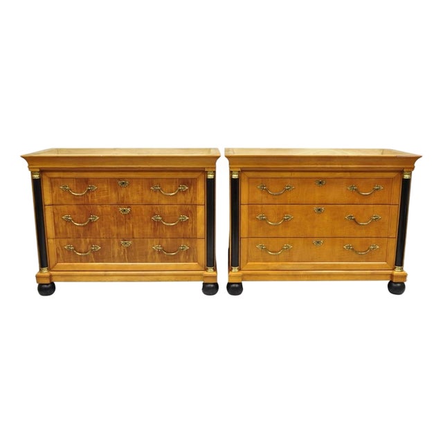 Late 20th Century Thomasville Grand Classics Empire Biedermeier Maple Bachelor Chest Dresser, Pair For Sale