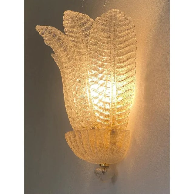 Venetian Transparent Graniglia Leaf Murano Glass Wall Sconces by Simoeng, Set of 2 For Sale - Image 10 of 11