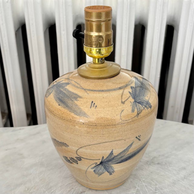 1960s Studio Pottery Table Lamp With Shade For Sale - Image 4 of 8