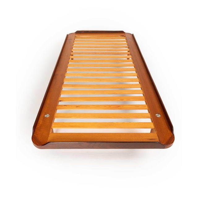 Wood Vintage Mid-Century Modern Teak Daybed in Black Tufted Leather For Sale - Image 7 of 7