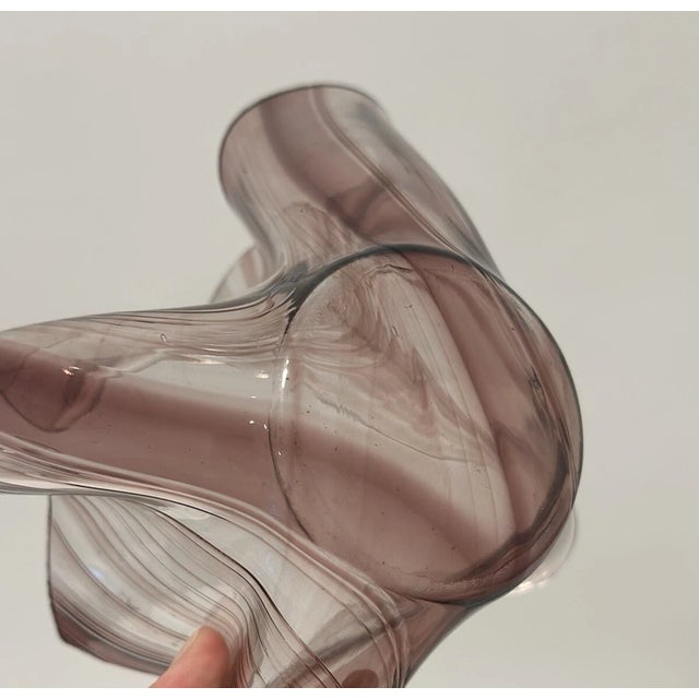 Glass Vintage Murano Style Purple Ribbon Art Glass Handkerchief Swirl Bowl For Sale - Image 7 of 8