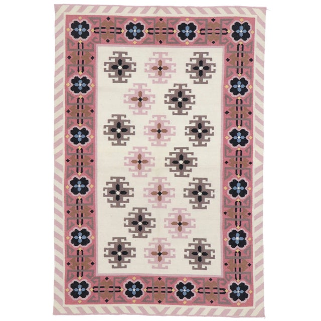 Vintage Romanian Geometric Kilim Rug - 04'01 X 06'00 For Sale - Image 9 of 9