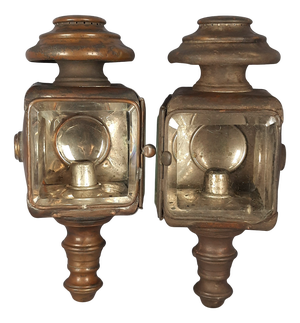 Antique Car Headlights in Iron and Glass, 1890s, Set of 2