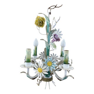 1920s Antique Italian Floral Tole Chandelier For Sale