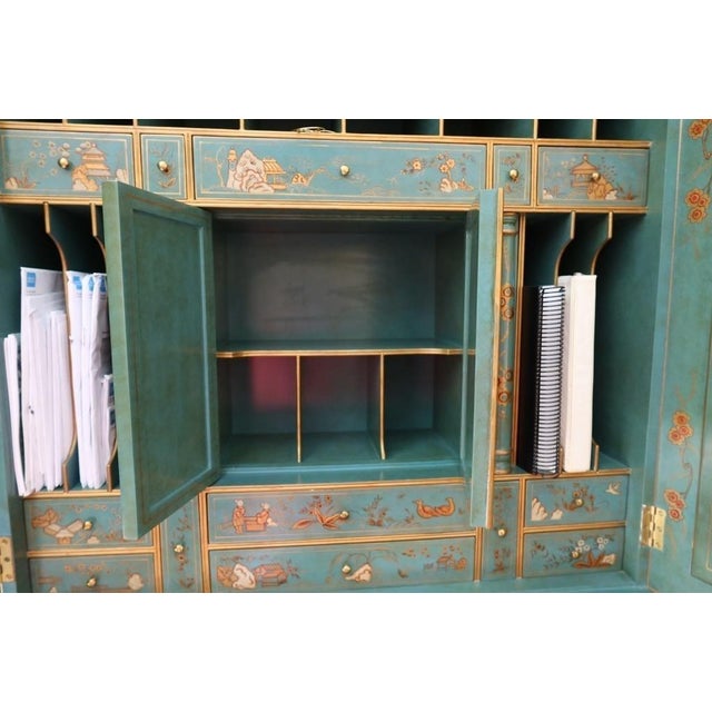 Maitland - Smith Turquoise/Blue Maitland Smith Vintage Japanese Secretary Desk For Sale - Image 4 of 13