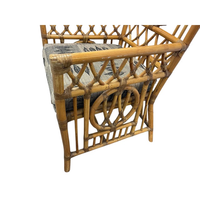 Late 20th Century Palecek Rattan Armchair With Custom Leaf Upholstery, Campaign, Coastal, Boho For Sale - Image 10 of 12