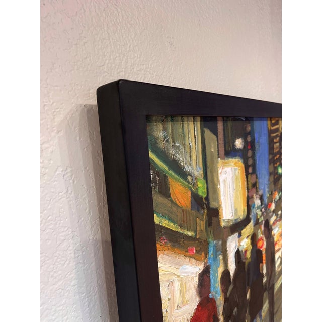 Contemporary Sidewalk Lights by Jim Beckner | Oil on Canvas Night scene of people walking on a city sidewalk. For Sale - Image 3 of 4