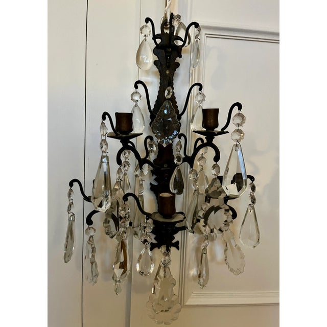 Pair 1920's Crystal Candle Sconces For Sale - Image 4 of 11