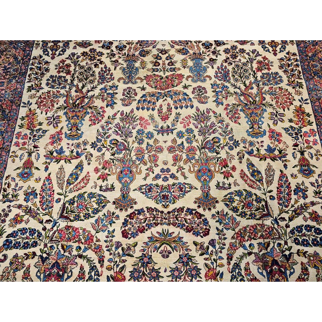 Antique Oversized Persian Kerman Lavar Rug, Hand-Knotted Wool, Allover Floral Vase Pattern, Ivory & Pink, 11’ X 20’ For Sale - Image 15 of 18
