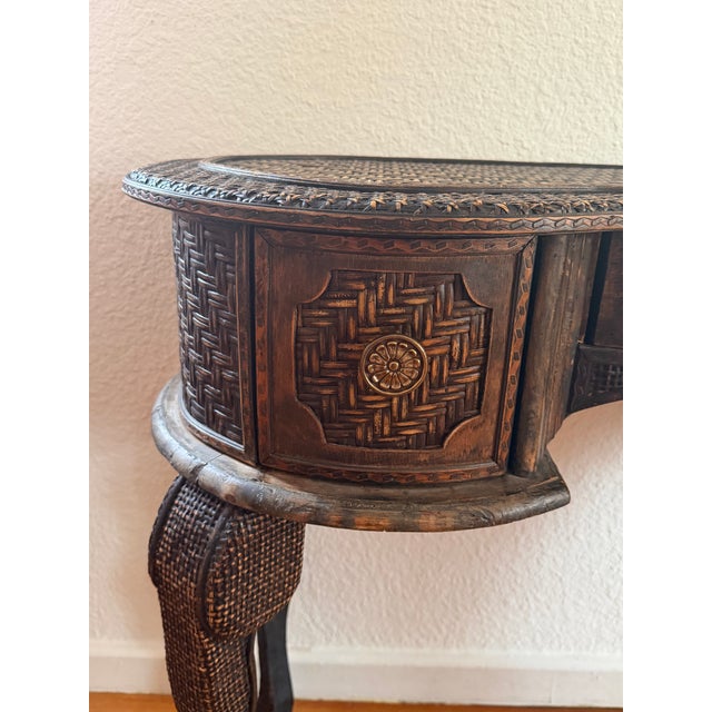 Vintage Ornately Carved Wood Console Table With Basket-Weave Detailing For Sale - Image 9 of 10