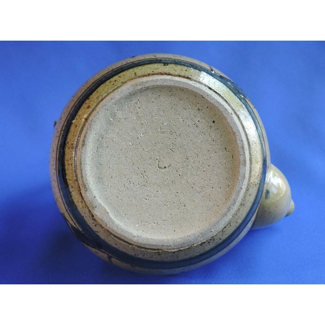 1970s Japanese Studio Art Pottery Speckled Stoneware Bamboo Handled Teapot For Sale - Image 11 of 12
