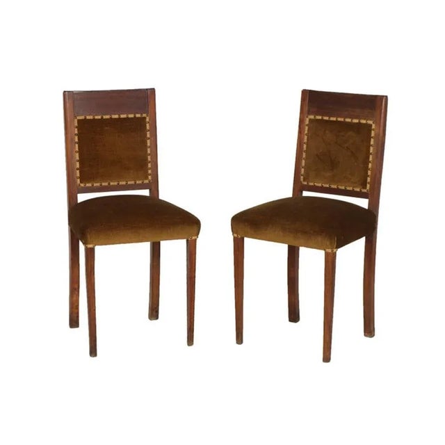 1940s Set of Art Deco Italian Walnut & Velvet Side Chairs For Sale - Image 5 of 5
