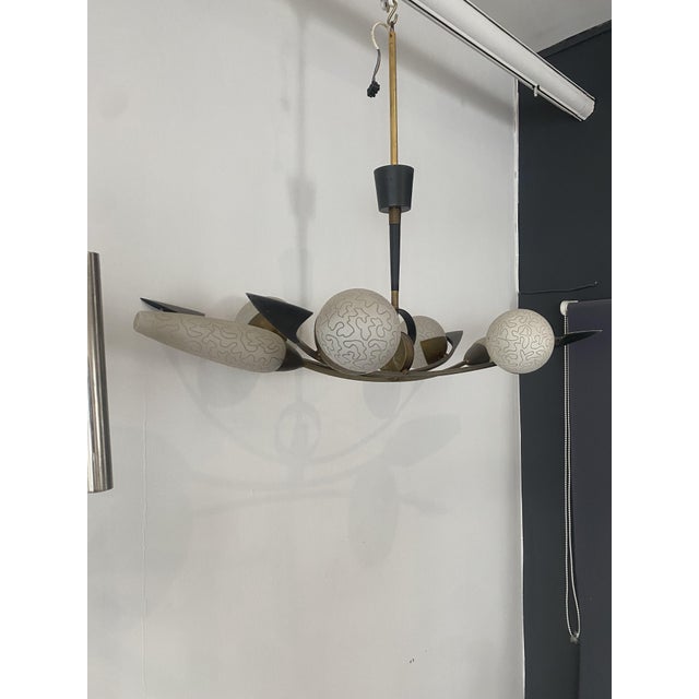 Large Brass and Glass Ceiling Lights from Arlus, 1940s, in Very Good conditions. Designed 1950 to 1959 This piece is...