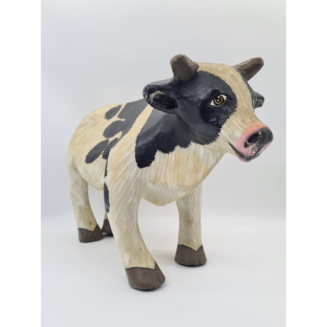 Black Decorative Papier-Mâché Cow Figurine, 1970s For Sale - Image 8 of 13