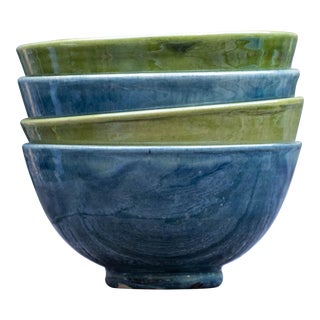Handcrafted Blue & Green Cereal Bowls - Set of 4 For Sale