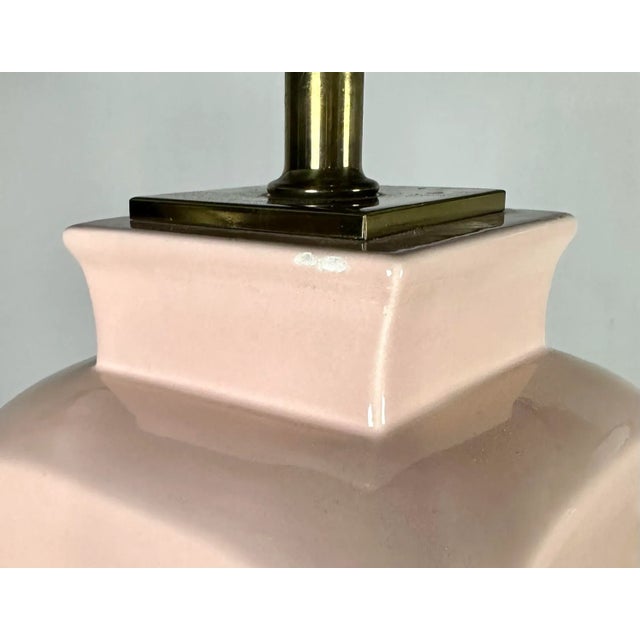 Vintage 1980’s Deco Moderne Ceramic and Brass Ginger Jar Urn Lamps in Light Coral by Sunset Lamp Corp For Sale - Image 10 of 13