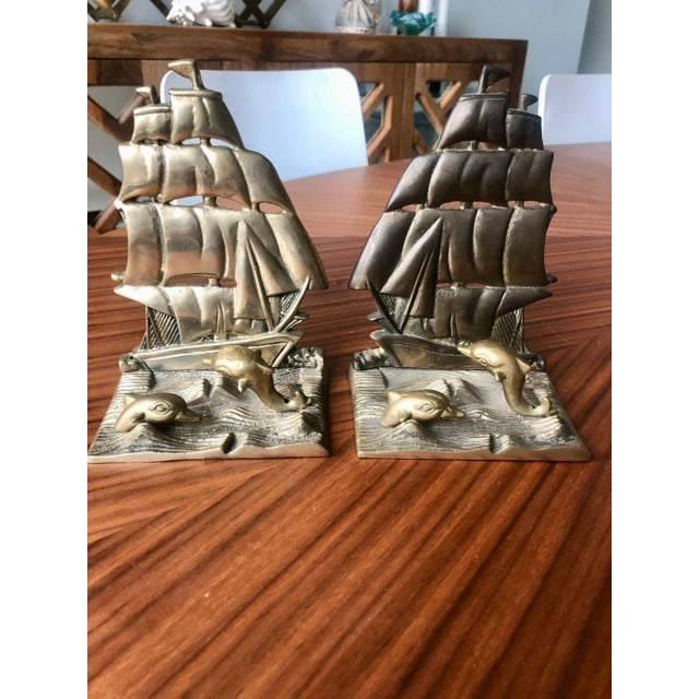 1960s Sailing Ship Bookends in Brass-a Pair For Sale - Image 4 of 10
