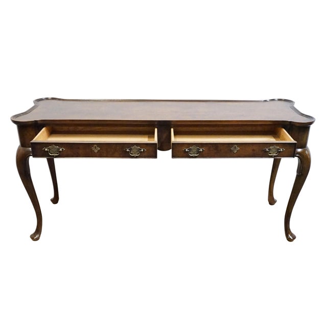 Late 20th Century Hekman Furniture Burled Walnut Traditional Style 57" Accent Sofa Table W. Rounded Corners For Sale - Image 5 of 12