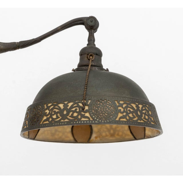 Tiffany Studios Aladdin (Pompeian) Floor Lamp, circa 1910, patinated bronze with slag glass shade, marked "Tiffany Studios...