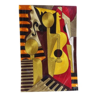 Abstract Cubist Musician Silk Thread Yeb / Yeboah Art, Hand Made For Sale