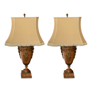 Pair of Antique Bronze Mounted Sienna Marble Serpent Table Lamps