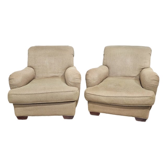 Pair of Baker Upholstered Club Armchairs Lounge Chairs With Matching Pillows For Sale