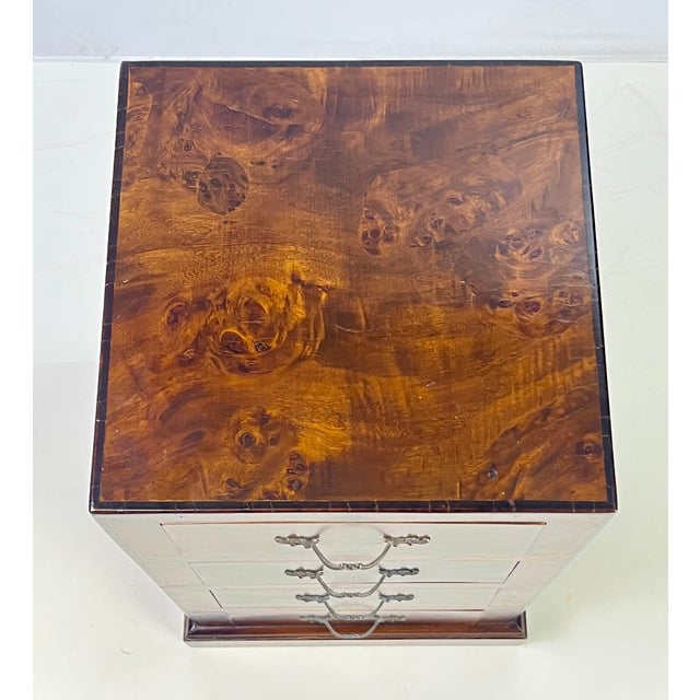 Art Deco Vintage Italian Burl Wood 4-Drawer Nightstand or Side Chest For Sale - Image 3 of 13