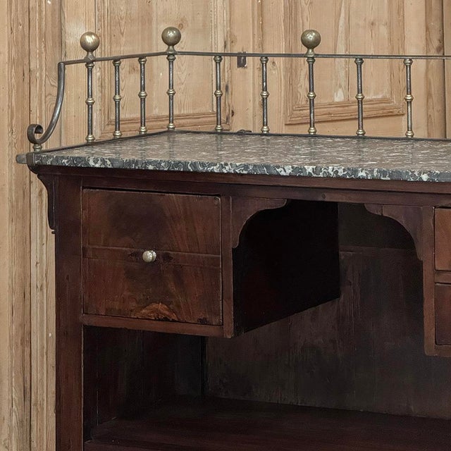 Rare Louis Philippe Period Marble Top Concierge Counter With Original Hand Forged Brass Gallery Rail For Sale - Image 12 of 18