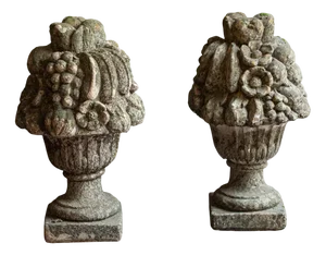 Concrete Garden Pots Decorated with Fruit, 1970s, Set of 2