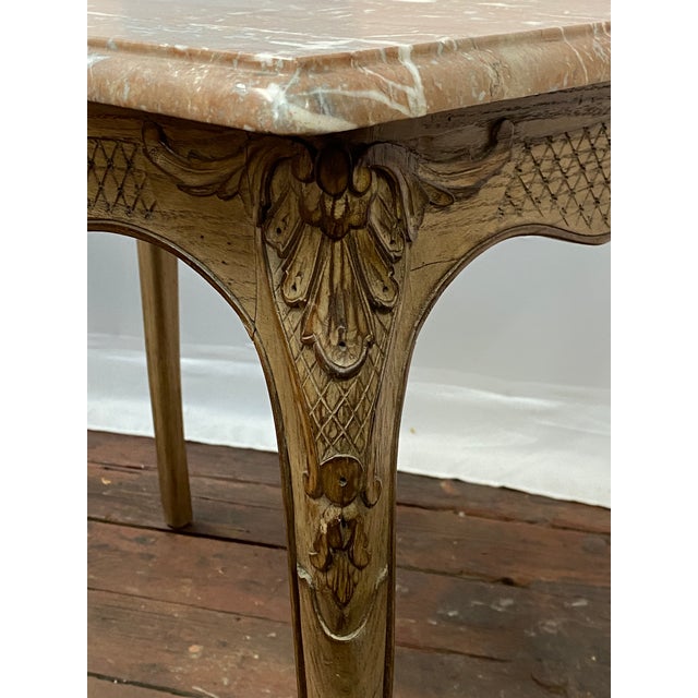 1970s Carved Oak and Marble Louis XV Style End Tables, a Pair For Sale - Image 10 of 16