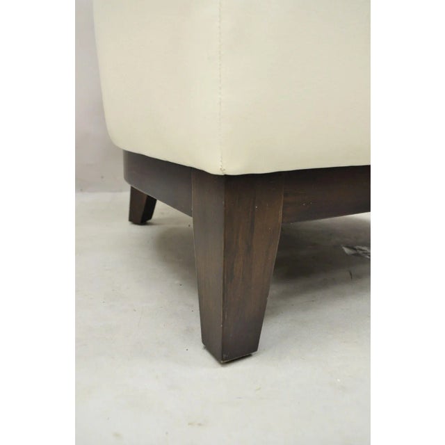 Wood Modern Decorator White Vinyl Barrel Back Club Lounge Slipper Chair For Sale - Image 7 of 13