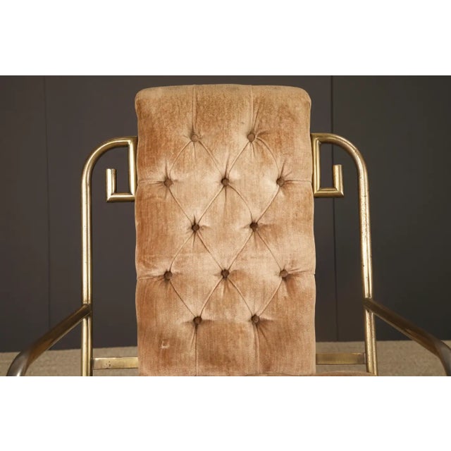 Greek Key Brass & Velvet Dining Chairs by Mastercraft, C. 1970 Italy, Set of 6 For Sale In Los Angeles - Image 6 of 18