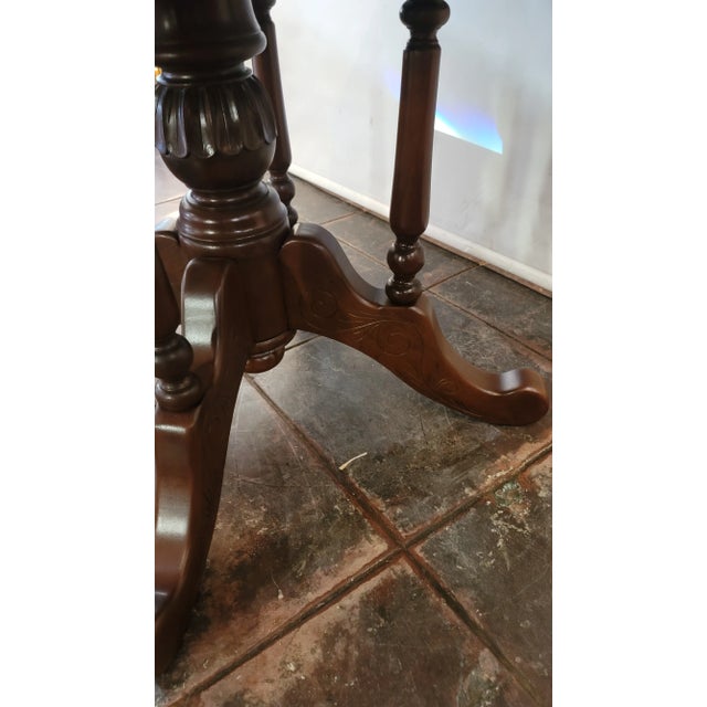 Victorian Style Marble Top Dining Table Octangle White Carrara Marble With Brown Mahogany Base For Sale In San Diego - Image 6 of 7