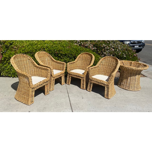 Vintage Woven Rattan Wicker Dining Set, Coastal Style With Braided Trim After Bielecky Brothers For Sale In San Diego - Image 6 of 17