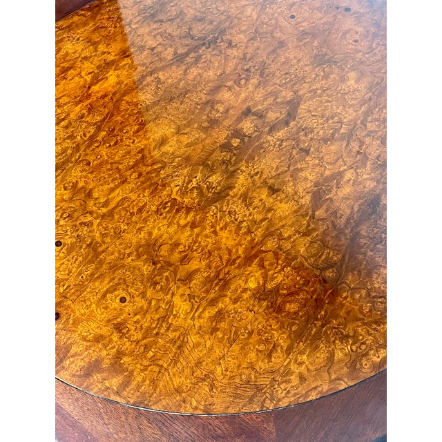 Brown Late 20th Century Century Furniture Traditional Burl Wood and Mahogany Pedestal Drum Table For Sale - Image 8 of 15