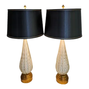 Pair of Barovier & Toso Attributed Ercole Barovier Gold Aventurine Murano Glass Lamps