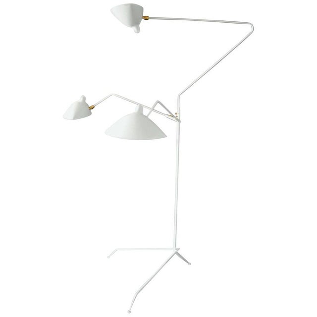 Mid-Century Modern White Three Rotating Arms Floor Lamp by Serge Mouille For Sale - Image 6 of 6