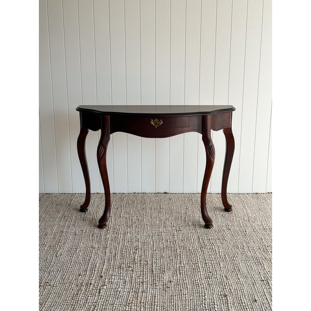 Vintage Mahogany Demi-Lune Serpentine Scalloped Entryway Table For Sale - Image 10 of 15