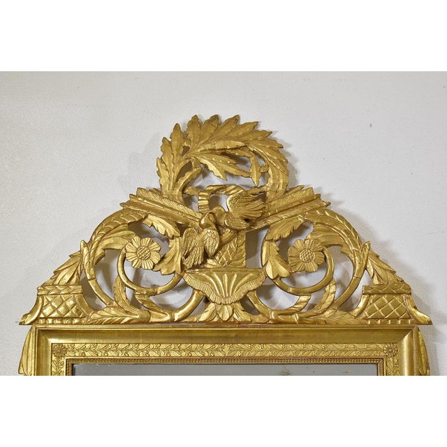 Antique Rectangular Gold Leaf Gilt Mirror Wall Mirror with Birds and Flowers, 18th Century For Sale - Image 4 of 12